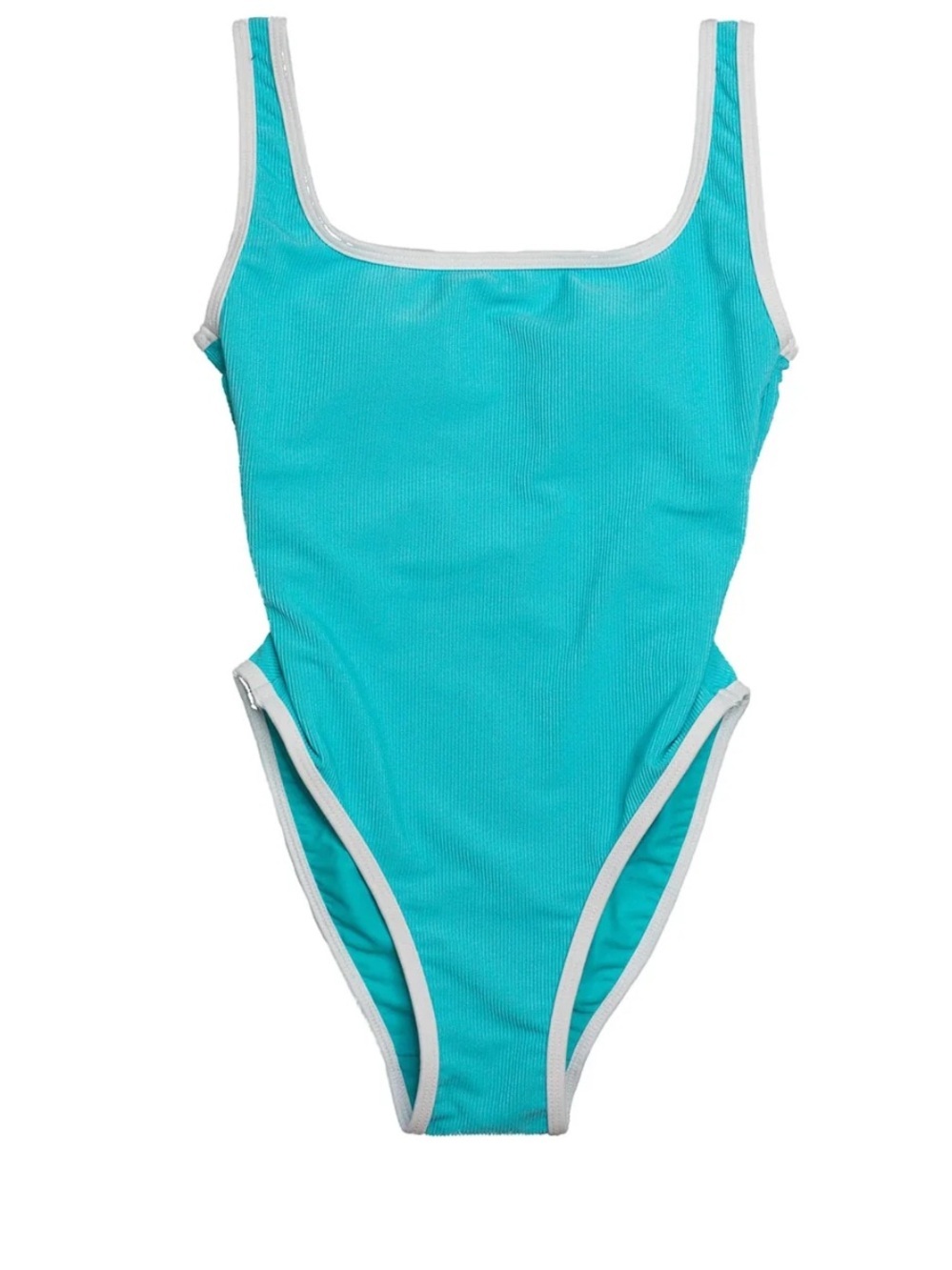 LainSnow Turquoise One-Piece Swimsuit with White Trim Ocean Isle Sea Coastal L